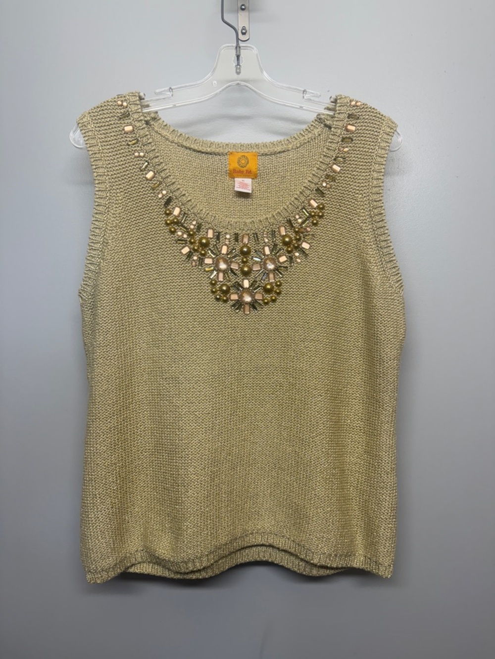 Ruby Rd Cream Jeweled Knit Tank Top